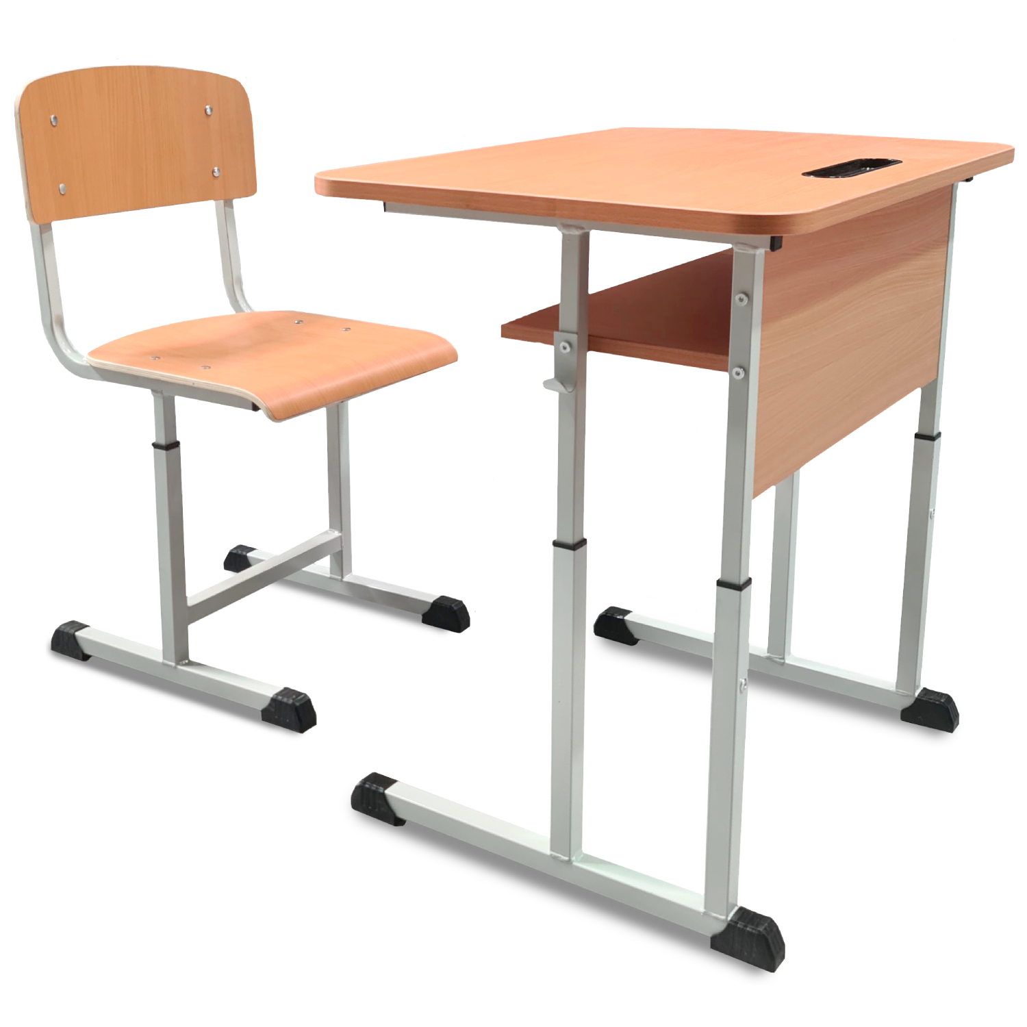 Set banca scolara individuala SCF cu inaltime reglabila, teava patrata, Gri