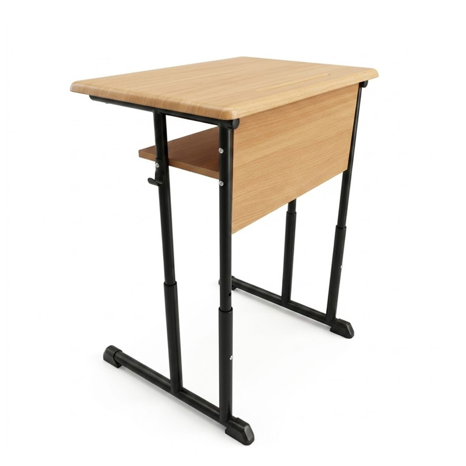 Banca scolara individuala Zibi, inaltime reglabila, teava rotunda, blat Werzalit, Negru