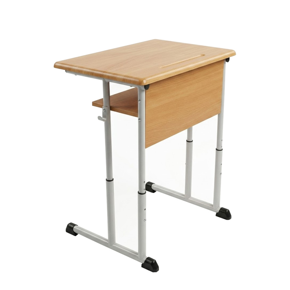 Banca scolara individuala Zibi, inaltime reglabila, teava rotunda, blat Werzalit, Gri