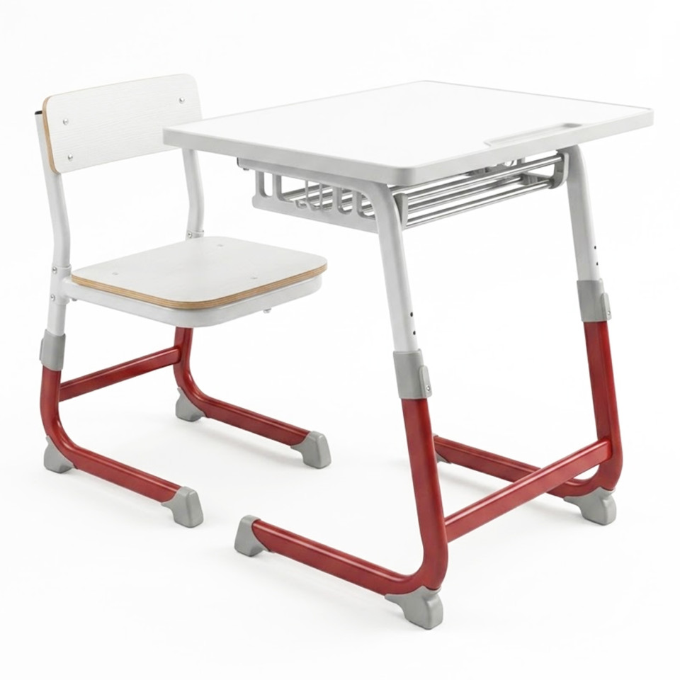 Set banca scolara Saturn PRO, reglabila, suport caiet grilaj, MDF, Rosu