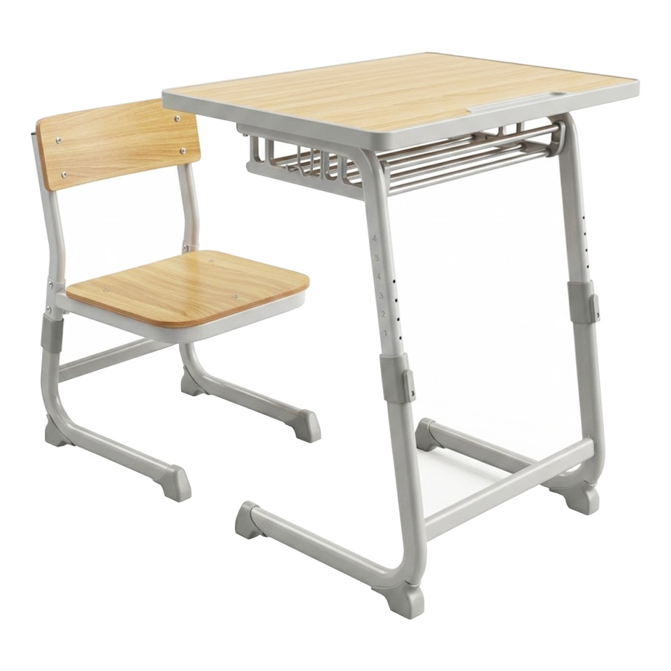 Set banca scolara Saturn PRO, reglabila, suport caiet grilaj, MDF, Gri