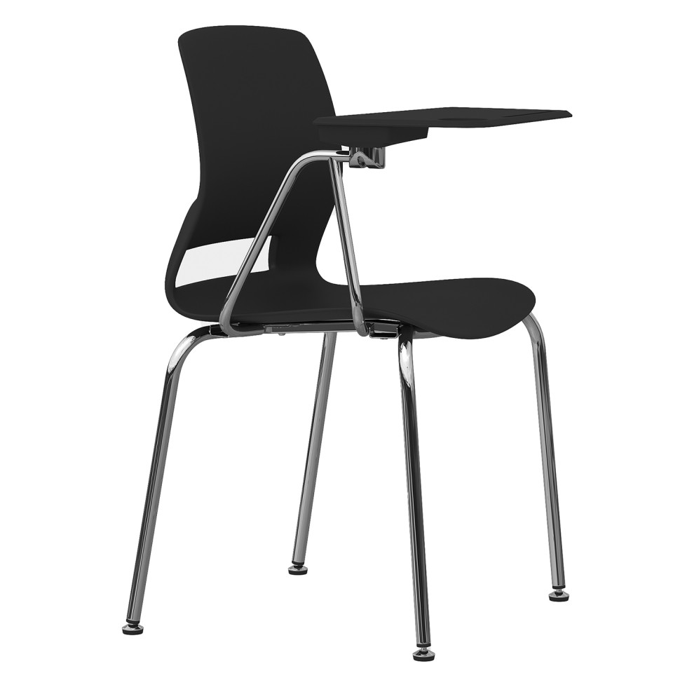 Scaun vizitator Vela, masuta rabatabila, structura metalica cromata, Negru