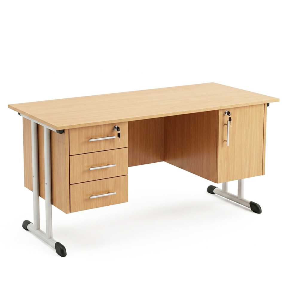 Catedra profesor 1500 х 650 х 750 mm, 1 usa, 3 sertare, cadru metalic, PAL melaminat, Cant ABS, Fag