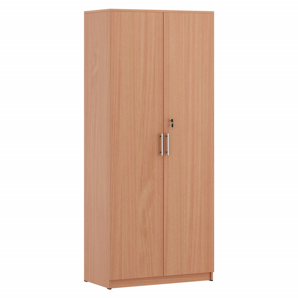 Dulap vestiar cu rafturi si umeras 802 x 518 x 1900 mm, 2 usi, 5 polite, incuietoare, PAL melaminat, Cant ABS, Fag
